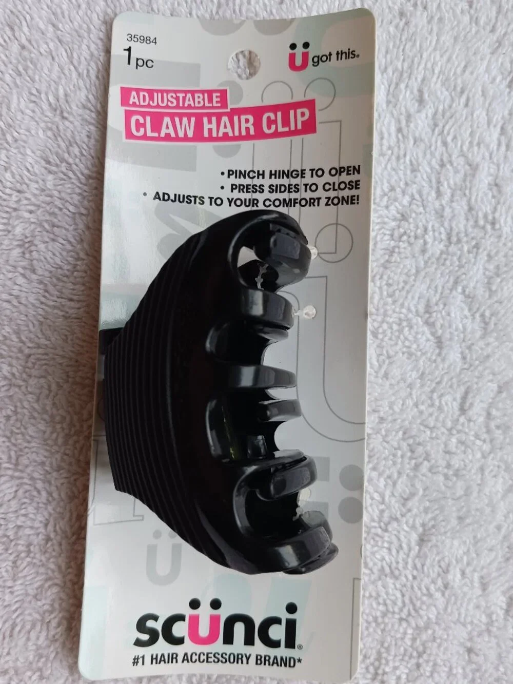 Scunci Adjustable Teeth Pinch Hinge Black Plastic Claw Hair Clip Jaw Wingless